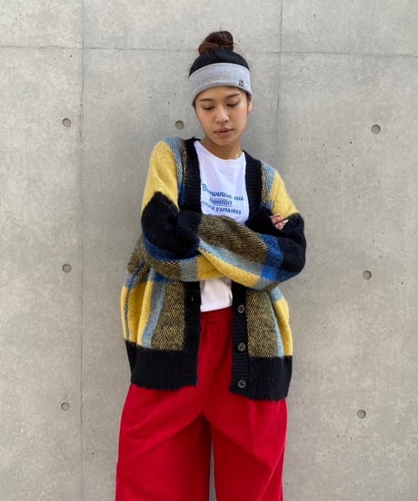 wide knit cardigan「check」#1096