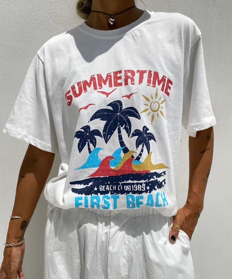 crew neck tee「beach」#88162
