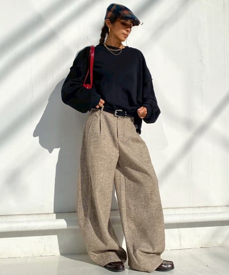 oversized pt「tweed barrel」#951359（ベルト付き）