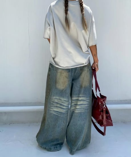 wide denim pt「dirty wash」#589163
