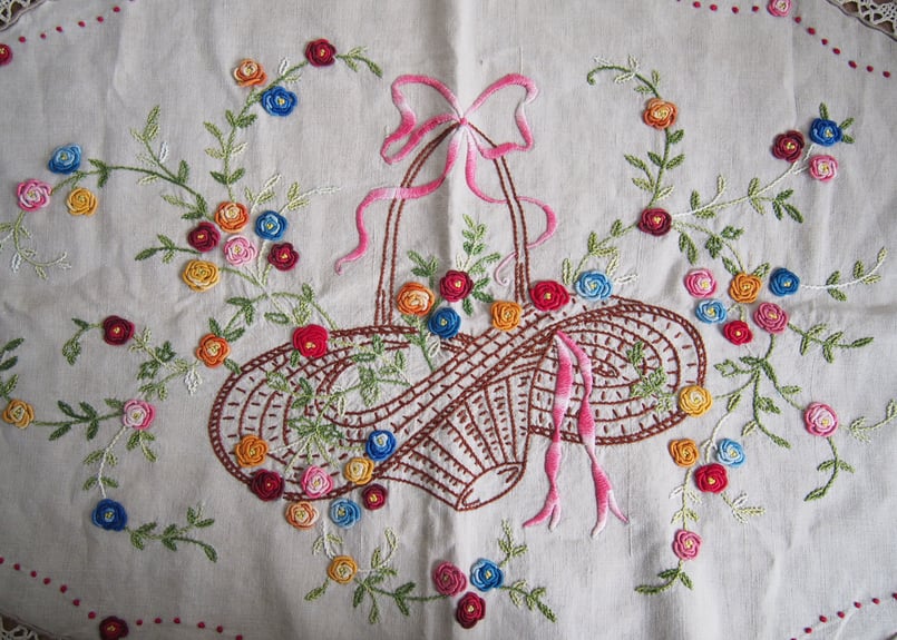 リネンの手刺繍テーブルクロス