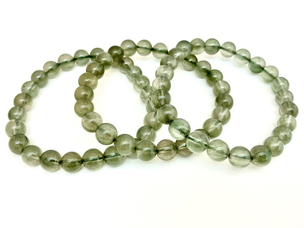 グリーンルチルクォーツ　天然石ブレスレット　心を穏やかに整える 癒しと精神サポート】グリーンルチルクォーツ 7.5～8㎜玉 手首