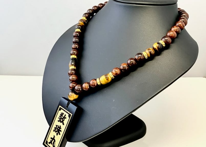 吾郎作、鐘打ちネックレス他付属一点物 ☆木札付き☆黒虎眼数珠ネックレス【黒虎】☆セミオーダー☆名
