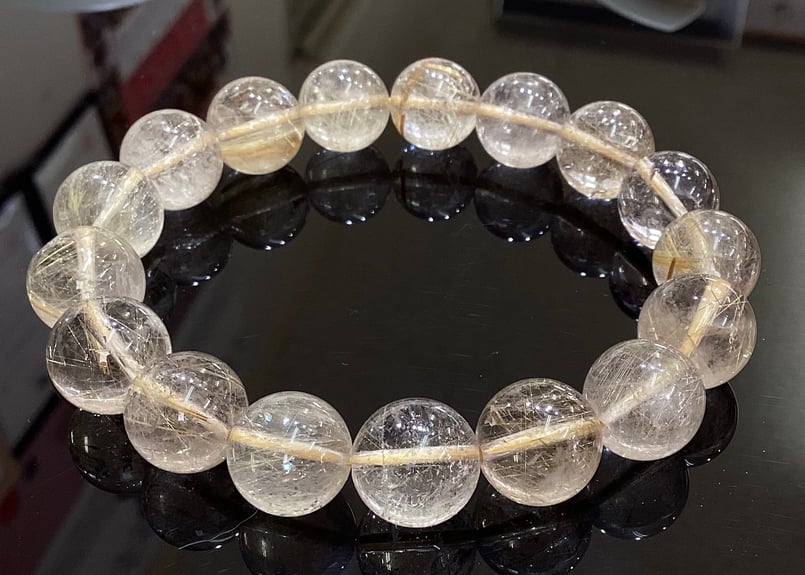 ブラジル産ゴールドルチルAA① 12mm玉ブレスレット 17玉 約17.5