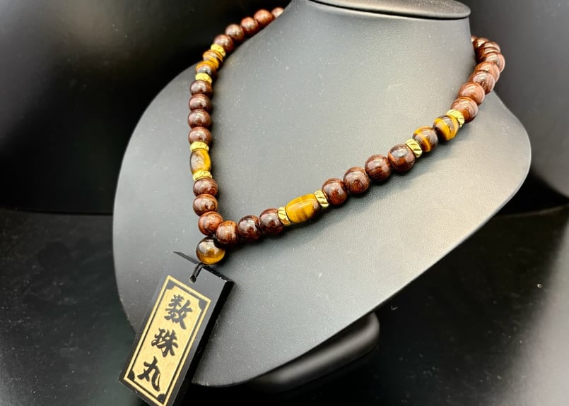 粋鳳祭SALE】☆木札付き【数珠丸】虎檀×虎目石☆アクリル札☆片面名