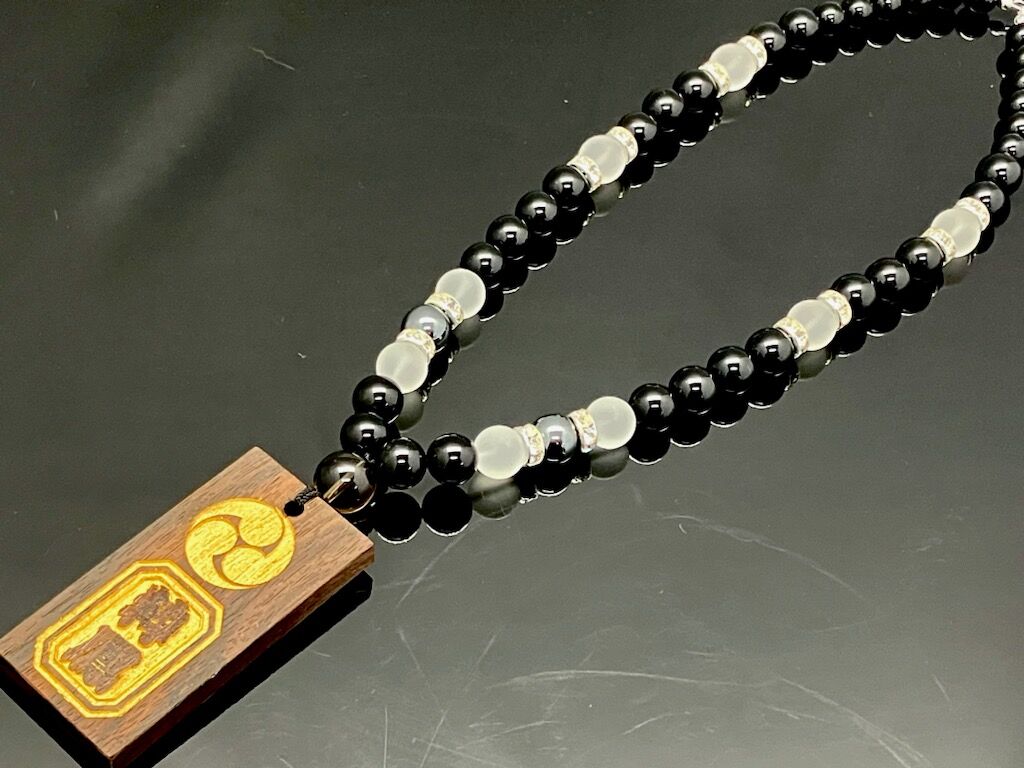 数珠 ネックレス 木札　フルオーダー品　ブラックオニキス　水晶 fit=scale-down,w=1200