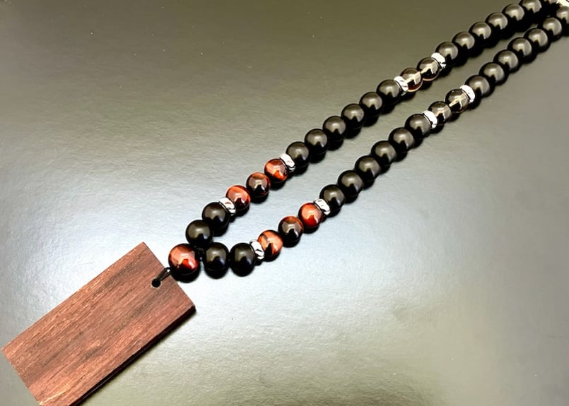 ☆木札別売り☆黒檀×赤虎目数珠ネックレス☆ネックレスのみ☆木札