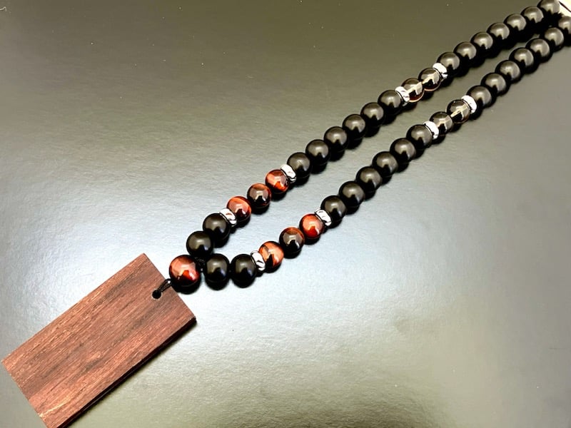 ☆木札別売り☆黒檀×赤虎目数珠ネックレス☆ネックレスのみ☆木札