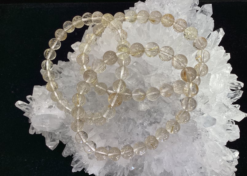 特価】ブラジル産ゴールドルチルクォーツAA 8㎜玉ブレスレット