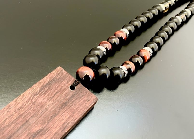 ☆木札別売り☆黒檀×赤虎目数珠ネックレス☆ネックレスのみ☆木札