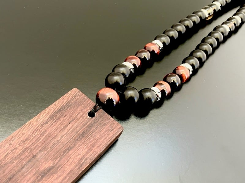 ☆木札別売り☆黒檀×赤虎目数珠ネックレス☆ネックレスのみ☆木札