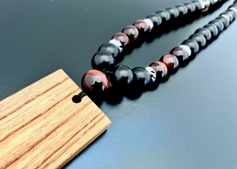 ☆木札別売り☆黒檀×赤虎目数珠ネックレス☆ネックレスのみ☆木札
