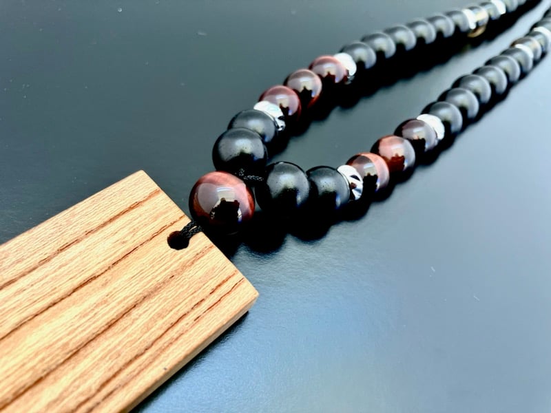 ☆木札別売り☆黒檀×赤虎目数珠ネックレス☆ネックレスのみ☆木札