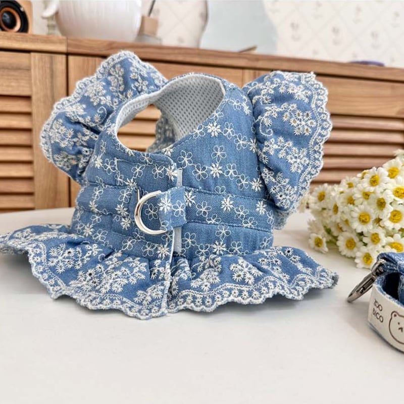 デニムフラワー ハーネス&リードSET | shubeans_petstyle STORE