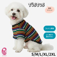 TUSTUSブラックカラーストライプ Tシャツ