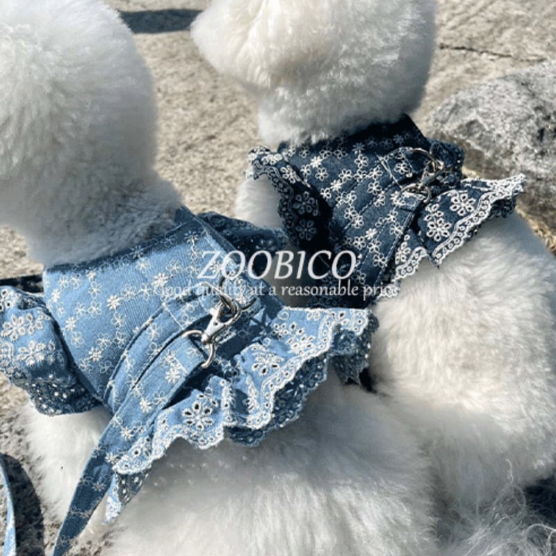 小型犬用 ハーネス Sサイズ ハンドメイド 北欧風 花柄 デニム 小型犬用 ハーネス Sサイズ ハンドメイド 北欧風 花柄 デニム デニム