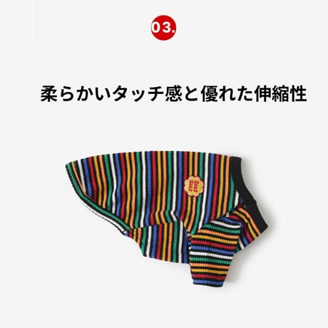 TUSTUSブラックカラーストライプ Tシャツ