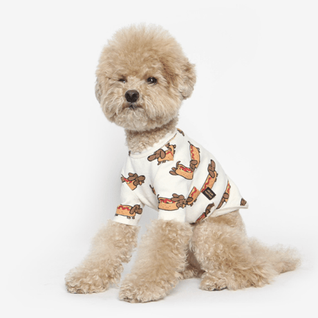 TUSTUSホットドッグプリント Tシャツ