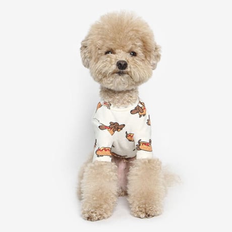 TUSTUSホットドッグプリント Tシャツ