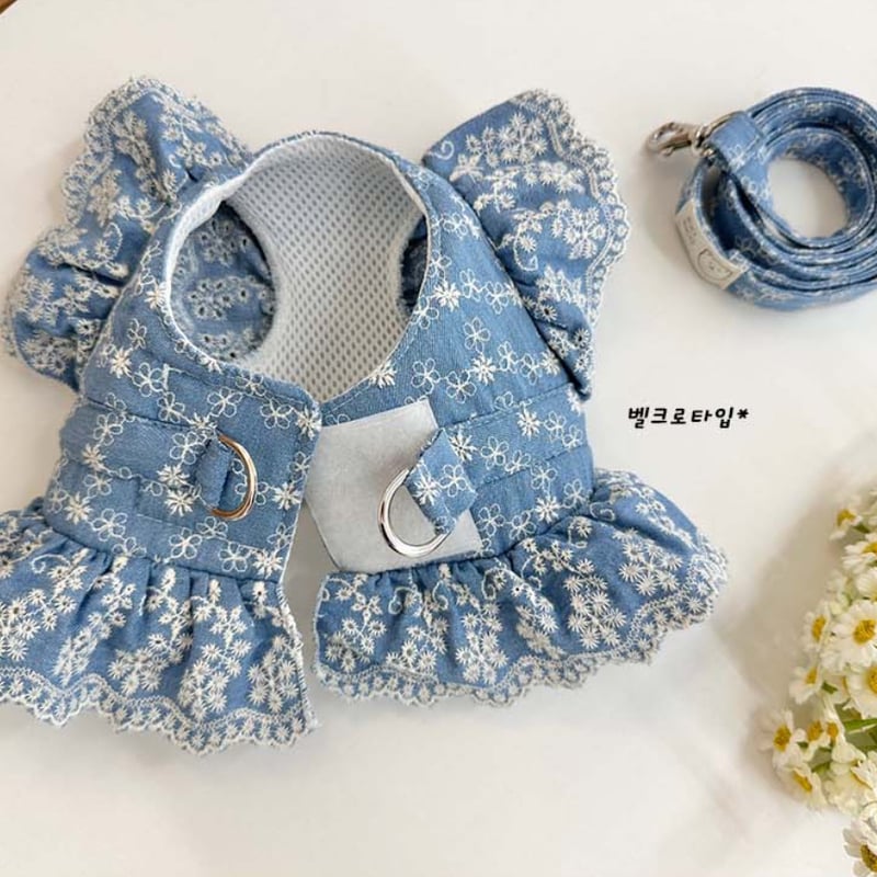 デニムフラワー ハーネス&リードSET | shubeans_petstyle STORE