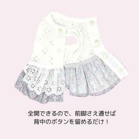 バックオープン エプロンワンピース小花柄
