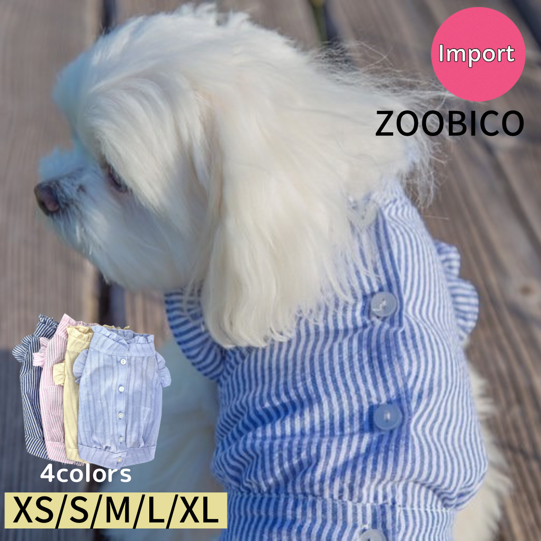 犬の服 韓国 犬服 ZOOBICO ワッフルカラーコットンボーダートップ 犬服