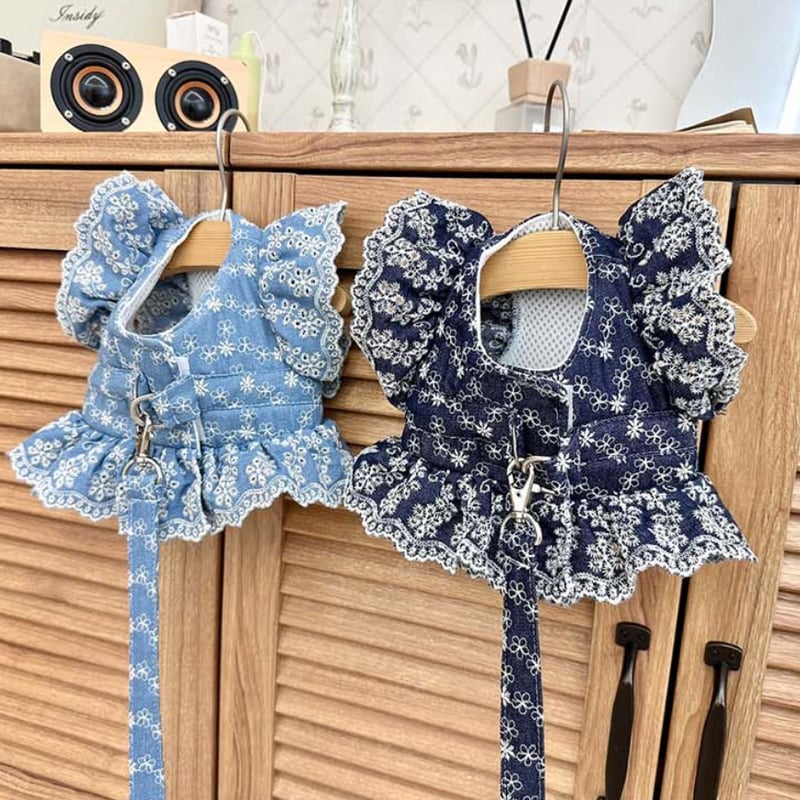 デニムフラワー ハーネス&リードSET | shubeans_petstyle STORE