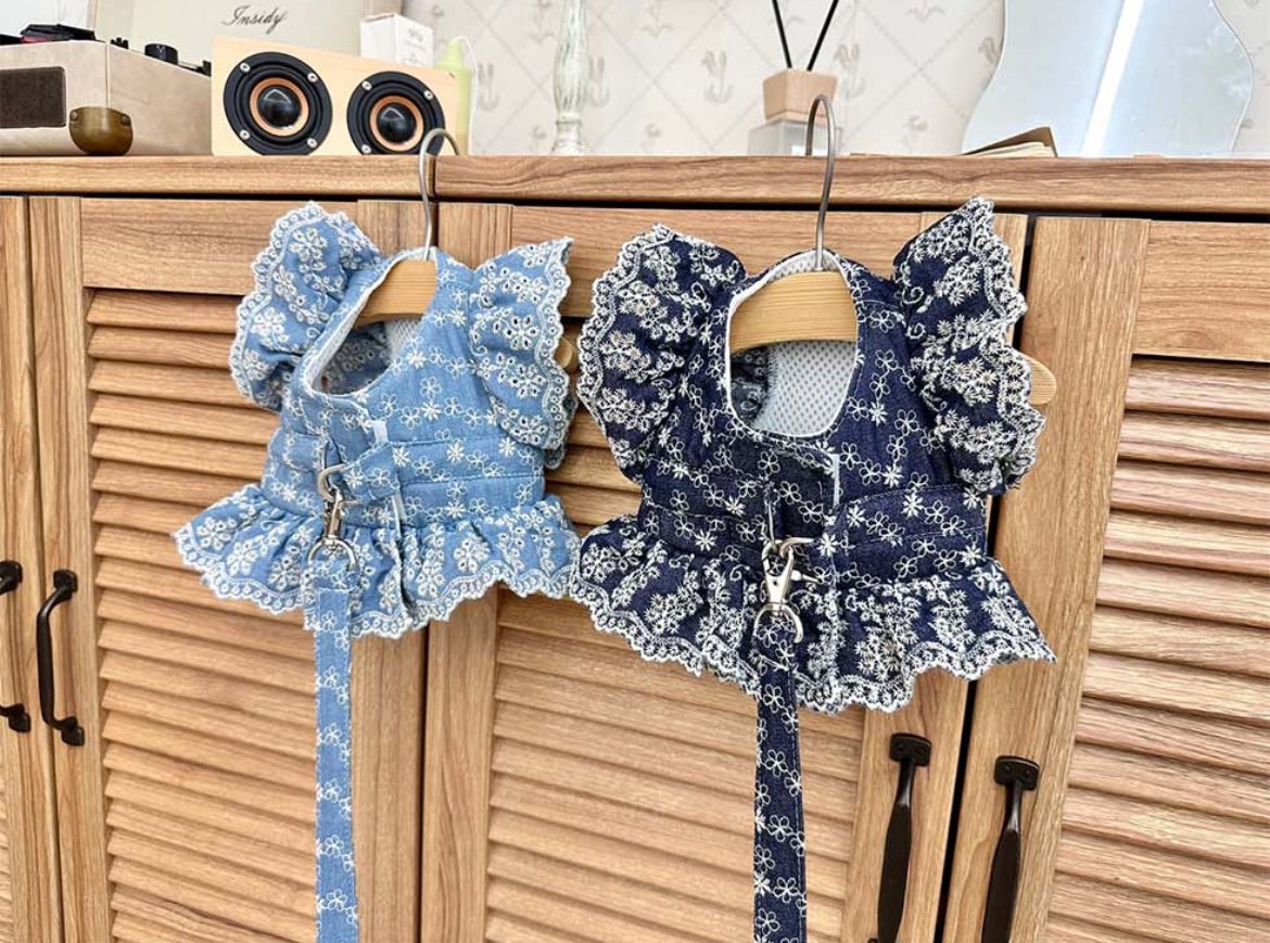 デニムフラワー ハーネス&リードSET | shubeans_petstyle STORE