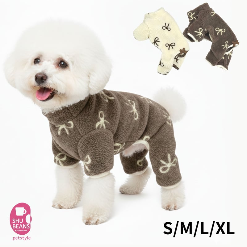 リボン刺繍ボアロンパース | shubeans_petstyle STORE