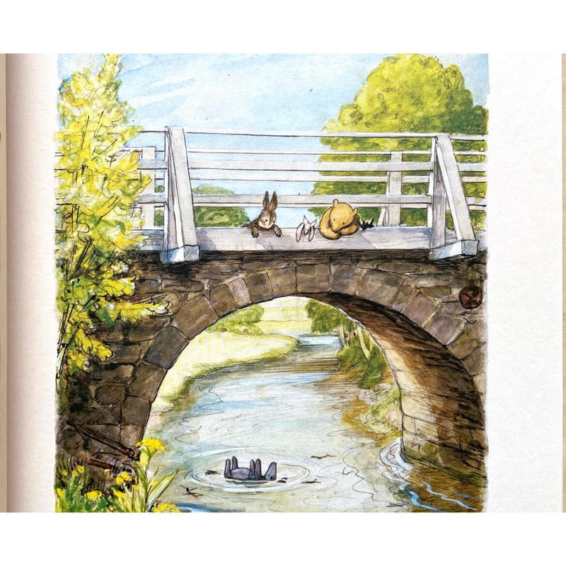 くまのプーさんと橋の鉛筆画 木製フレーム付き くまのプーさんと橋の鉛筆画 木製フレーム付き くまのプーさん