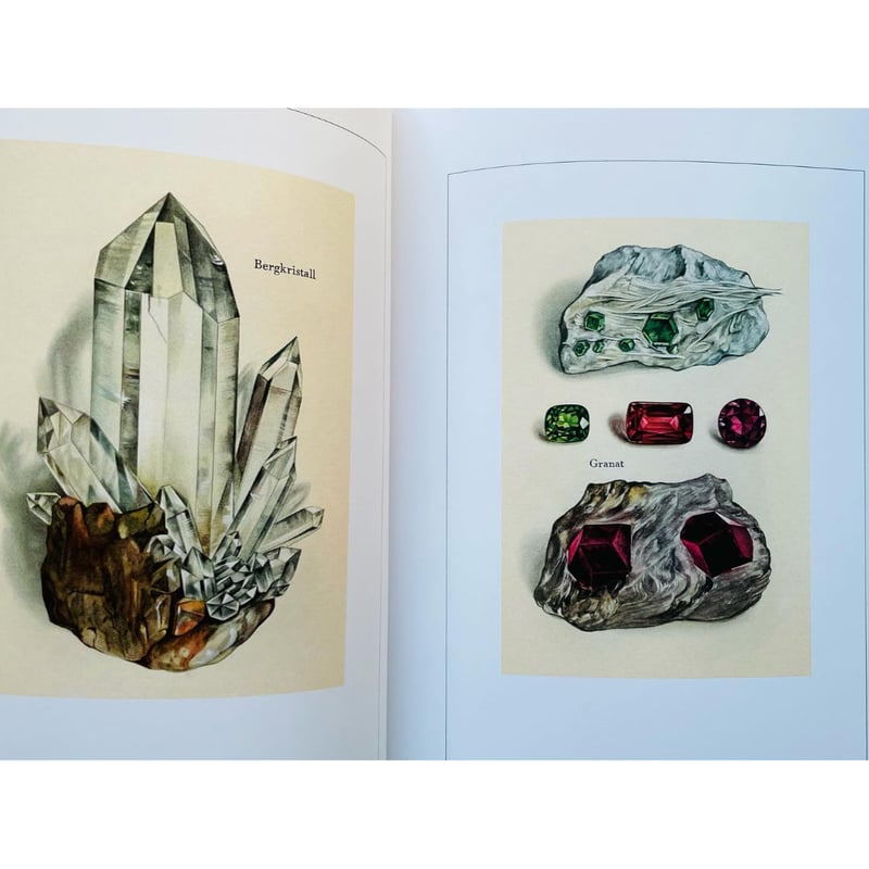 洋書 古書 優美な宝石学の本 宝石・鉱物図鑑 繊細に輝く鉱物イラスト