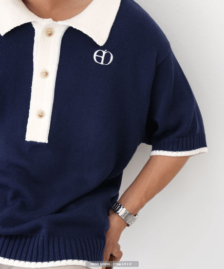 【Navy×Ivory】polo knit