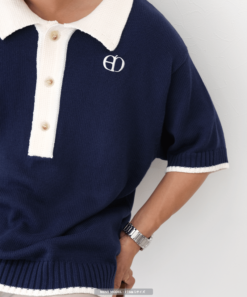 Navy×Ivory】polo knit | Memento