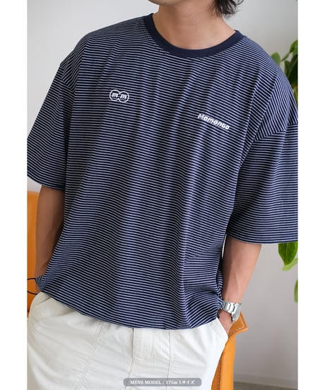 【Navy】裾ドローコード border tee