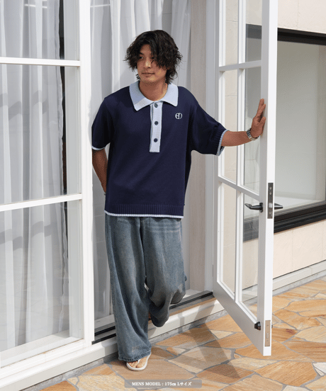 【Navy×Blue】polo knit