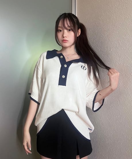【Ivory×Navy】polo knit