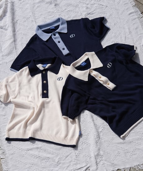 【Navy×Ivory】polo knit
