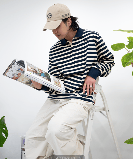 【Beige】border L/S polo