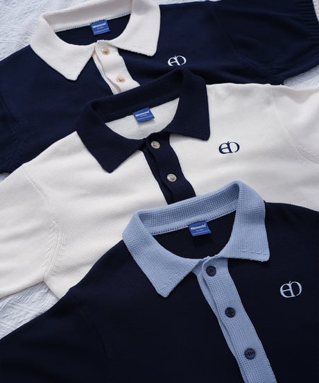 【Navy×Ivory】polo knit