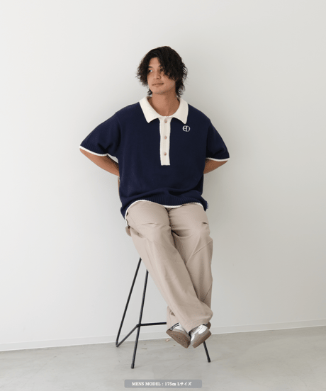 【Navy×Ivory】polo knit