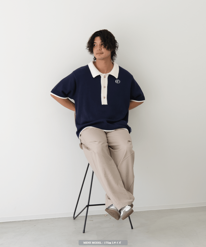 Navy×Ivory】polo knit | Memento