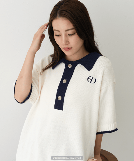 【Ivory×Navy】polo knit