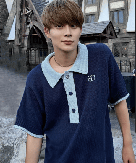 【Navy×Blue】polo knit