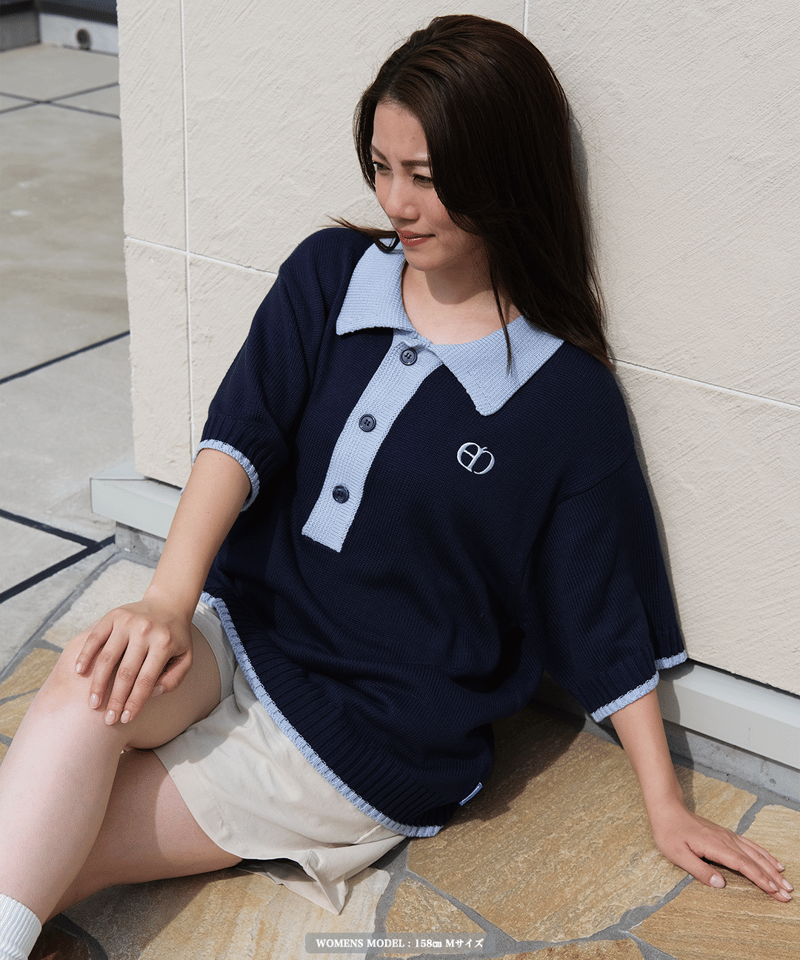 Navy×Blue】polo knit | Memento