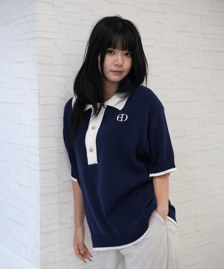 【Navy×Ivory】polo knit
