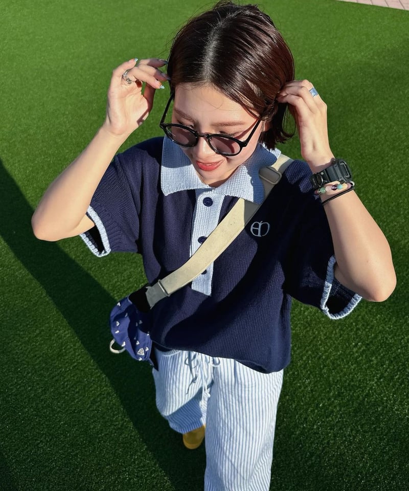 Navy×Blue】polo knit | Memento