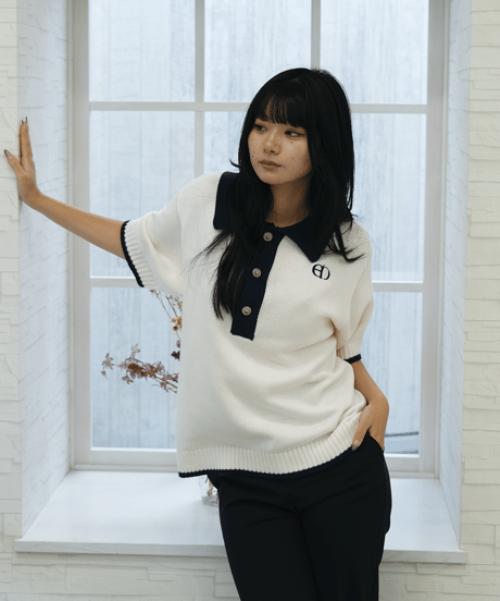 【Ivory×Navy】polo knit