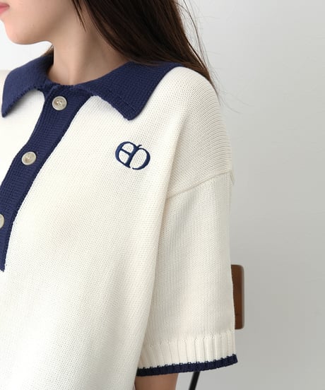 【Ivory×Navy】polo knit