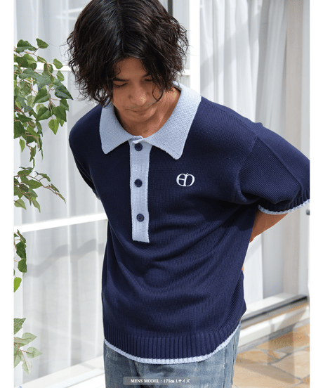 【Navy×Blue】polo knit