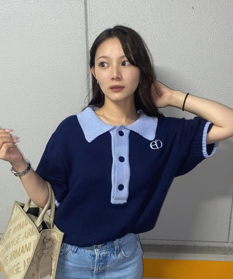 【Navy×Blue】polo knit